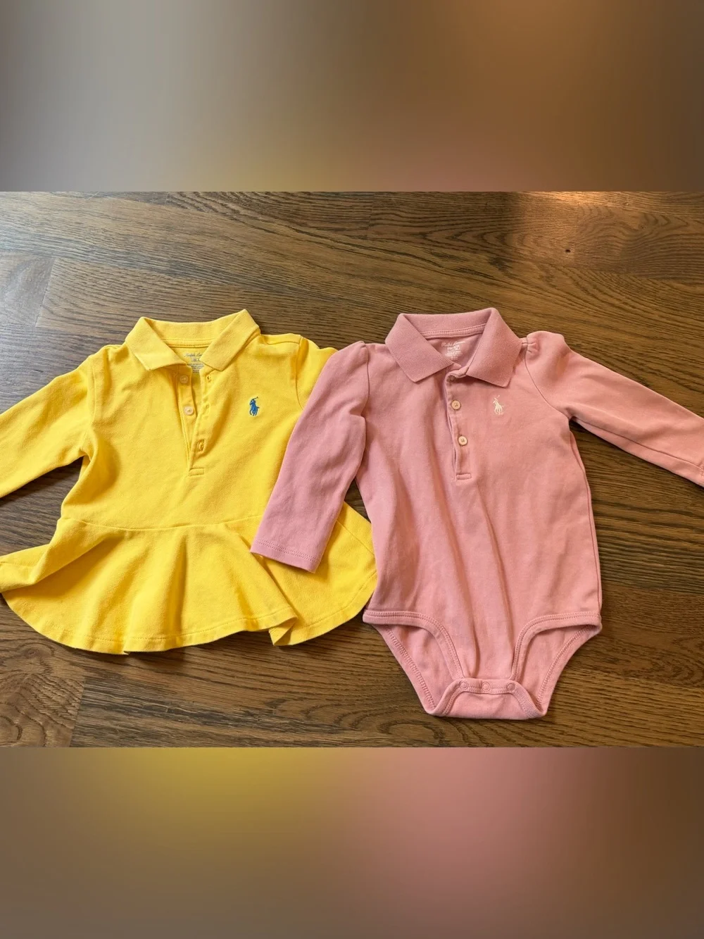 Set of 2 Ralph Lauren Yellow & Pink Baby Girl Polos - 9 to 12 Months